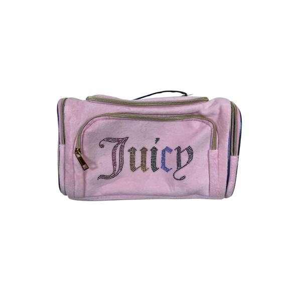 Juicy Couture Pink Velour Makeup Bag Rainbow Logo 9.5x6x6 NWT Cosmetic - Picture 1 of 4
